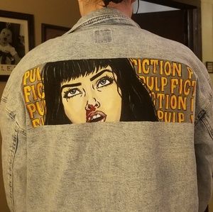 Oversized Jean Jacket, Handpainted Pulp Fiction